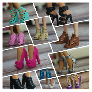 Bapyrene doll shoes, multi joint toy doll shoe accessories, flat bottomed high heels, nine waves