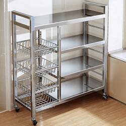 Stainless Steel Kitchen Vegetable Basket Storage Rack Floor-Standing Multi-Layer Oven Microwave Rack Fruit Basket Snack Storage Rack
