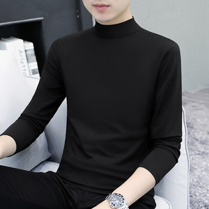 
Autumn and winter half-high neck long-sleeved men's warm autumn clothes solid color inner wear mid-collar T-shirt underwear slim cotton base shirt