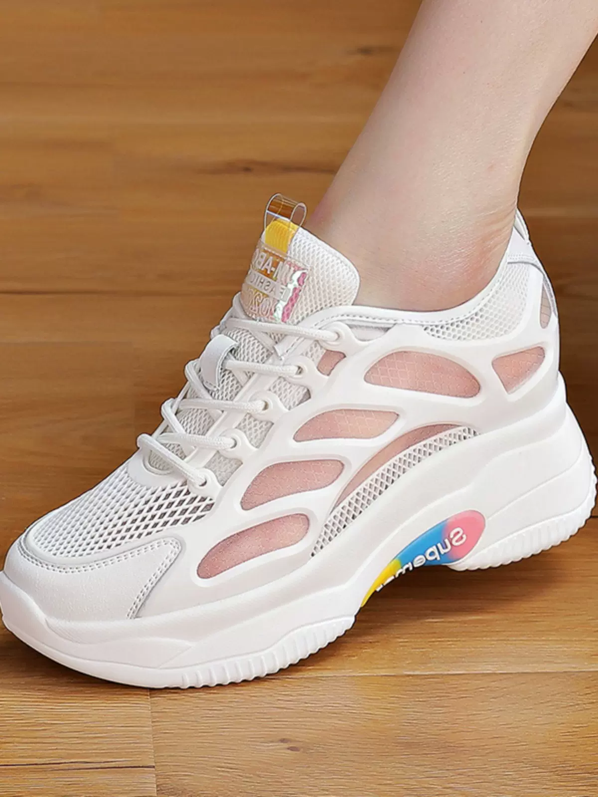 内增高网鞋女夏天配裙子阔腿裤的鞋子厚底网面透气休闲运动小白鞋