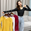 Black 2022 spring, autumn and winter women,s bottoming shirt plus velvet thickened cotton t-shirt long-sleeved inner autumn clothes tight top
