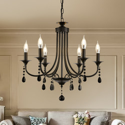 American-Style Light Luxury Guesthouse Living Room Crystal Lamp, Black Personalized Dining Room Chandelier, Bedroom Candle Lamp, Warm and Simple Modern Lamp