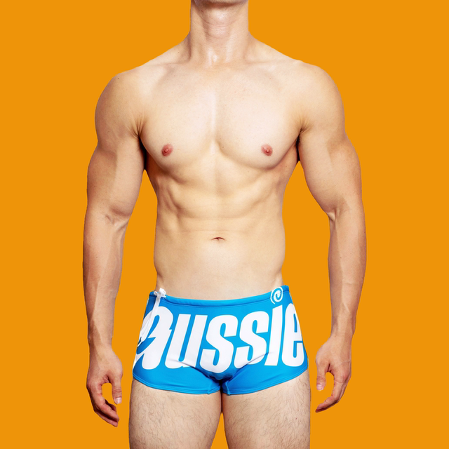 Men's swimming trunks, low waist sexy and fashionable boxer swim trunks, triangle spa beach letters, Australian trendy shorts, internet celebrity