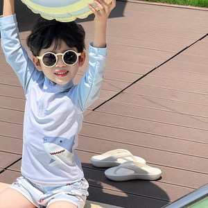 
New children's swimsuit boys split long-sleeved cartoon sun protection professional swimsuit medium and large children boys quick-drying swimming trunks