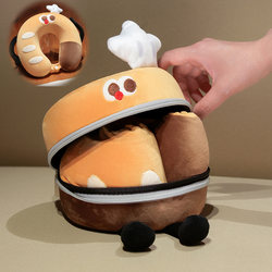 Toast-Shaped U-Shaped Pillow, Memory Foam Neck Pillow, Cartoon Travel Headrest, Portable Neck Pillow for Car Use, Cervical Pillow with Storage Box