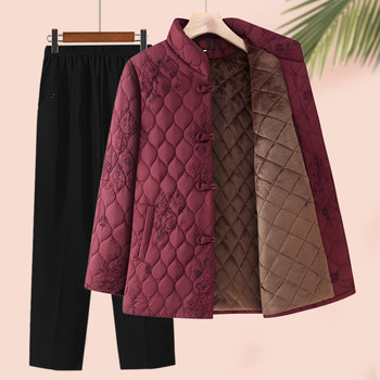Middle-aged and elderly women's winter clothing with velvet and thickened cotton padded clothes for women