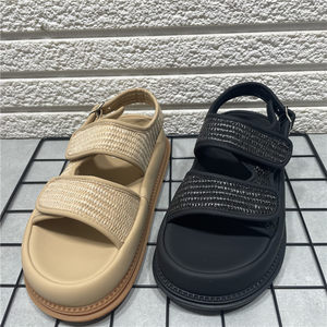 
Broken-soled woven sandals for women 2025 summer new Velcro beach casual versatile Roman shoes for women