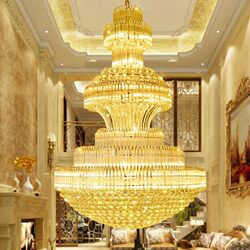 European-Style Large Crystal Chandelier for Duplex Floor-To-Ceiling Open Space, Mezzanine, Villa Living Room, Hotel, Large Long Chandelier