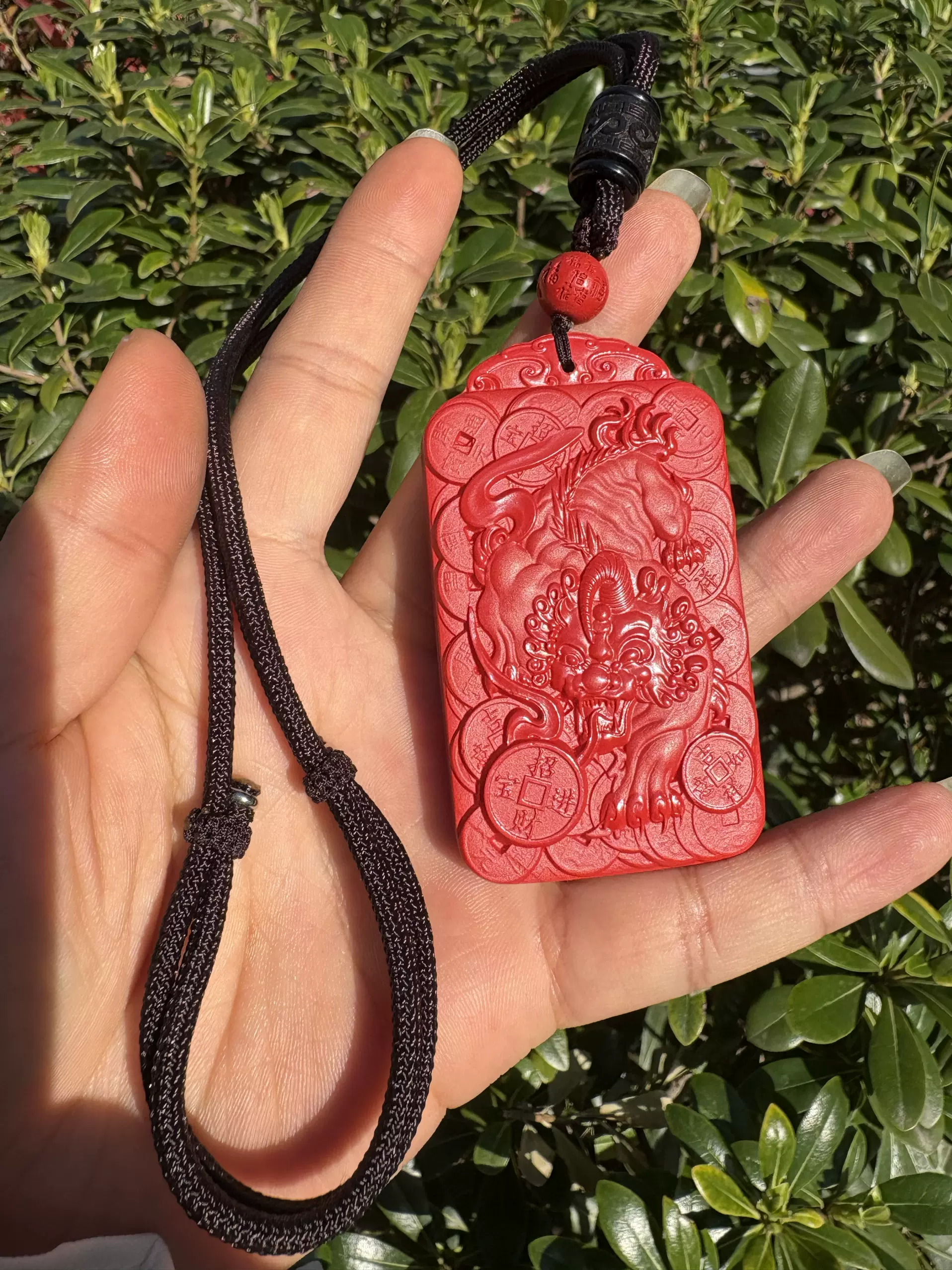 朱砂红砂水飞砂高含量正品下山貔貅霸王貔貅牌五帝钱