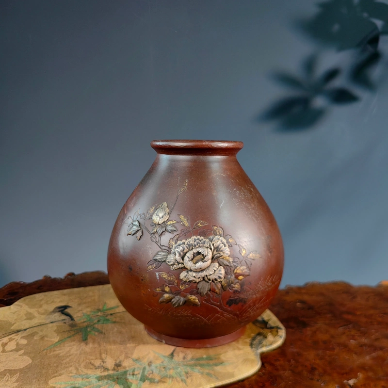 銅 花瓶 古美術 時代金工 古銅斑紫銅 古銅花瓶 D R4334 骨董 時代金工