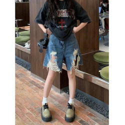 Hot girl blue ripped denim shorts for women