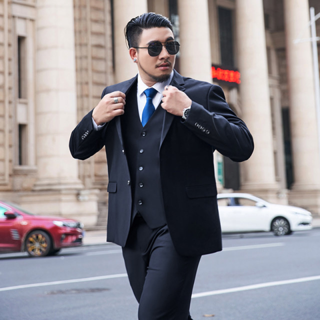 Large -size suit men's suits plus fat, increase fat people's large business fat guy suits, bridegroom wedding black formal
