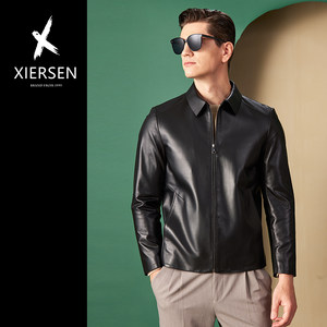 
European station light luxury autumn and winter new style sheepskin genuine leather leather jacket men's lapel fur jacket business and leisure