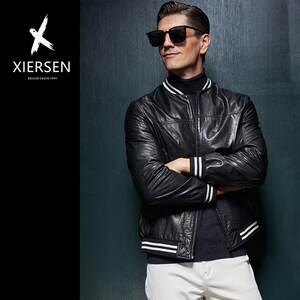 
Autumn and winter European station baseball collar bomber jacket men's cowhide fashion casual Haining genuine leather slim jacket