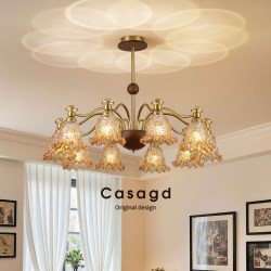 [Qingyao] Medieval Style Living Room Chandelier Restaurant French Champagne Gold Creative Retro Glass Bedroom Light and Shadow Main Light