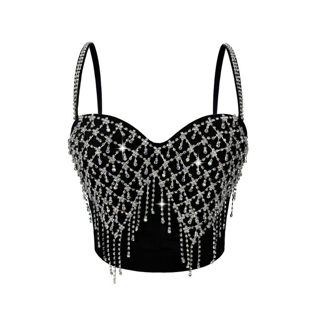 Rhinestone chain tassel outer wear fishbone bra vest suspender tube top short top sexy hot girl European and American design