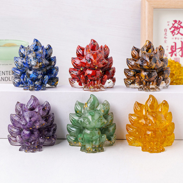 Natural crystal gravel glue nine-tailed fox resin creative crafts home office desk decoration ornaments