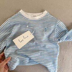 New Children's Long-Sleeve T-Shirt, Lightweight Summer Style, Boys' Striped Top, Pure Cotton, Breathable Air-Conditioning Clothing for Girls