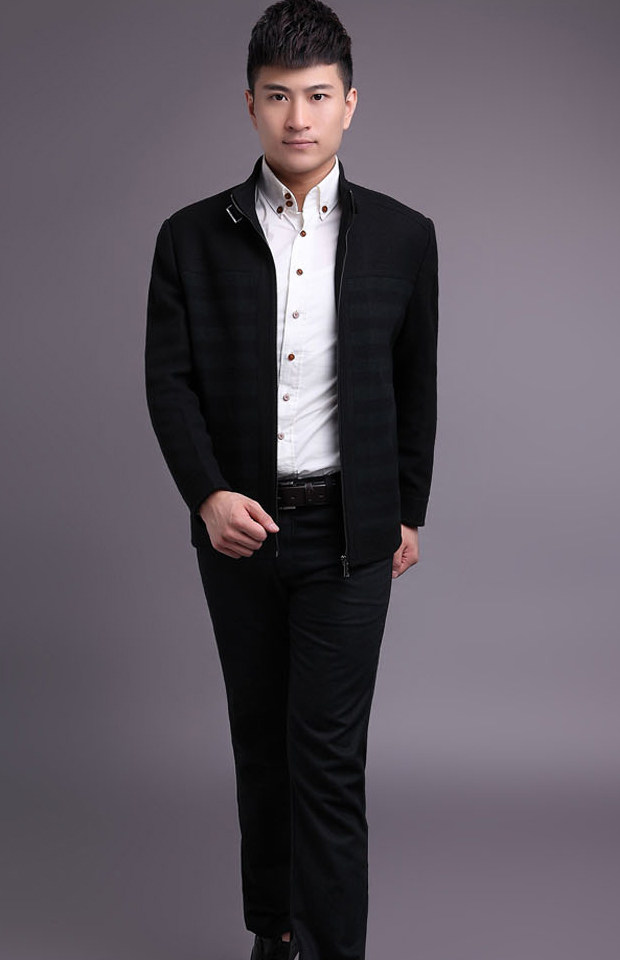 金盾男装毛呢外套中年男式羊毛呢夹克休闲立领男外套2014秋季新款