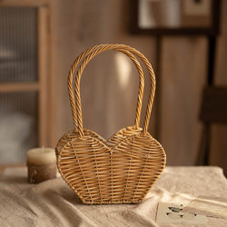 Hand-Held Floral Arrangement, Blue Flowers, Floral Art, Rattan Weaving, Wicker, Wedding Flower Girl Photo Props, Fruit Picnic Basket