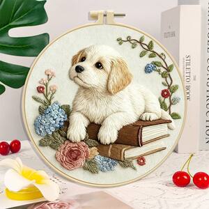 
Cross-border new dog series diy embroidery puppy and book handmade fabric material package kit creative needlework