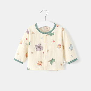 
Gauze sweat-absorbing baby men and women home clothes children fashionable pajamas baby air conditioning clothes top cardigan long sleeve T-shirt