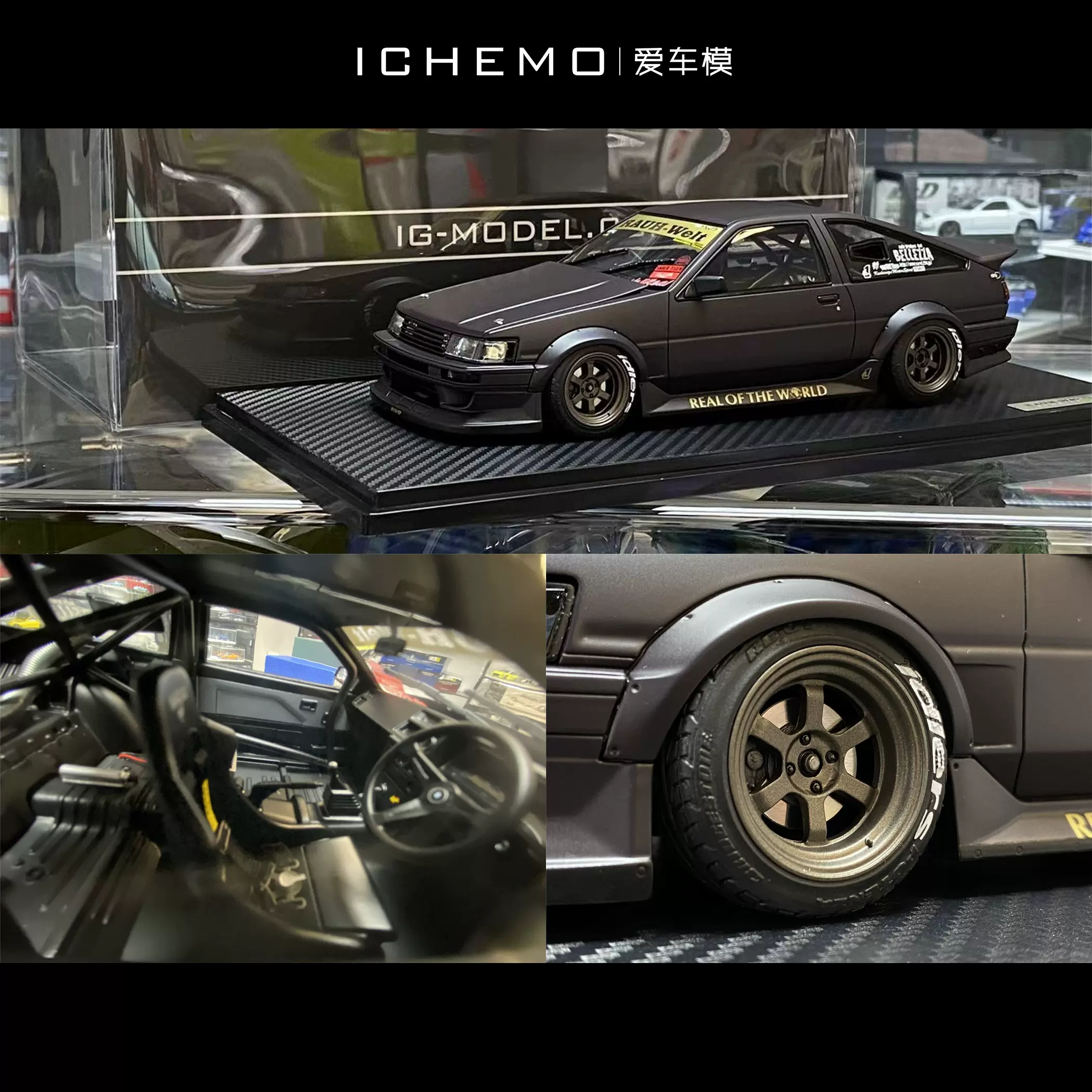 Ignition 1:18 丰田宽体改装RWB AE86 汽车模型IG2606 消光黑-Taobao