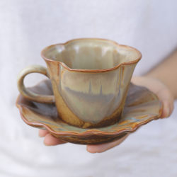 Jingdezhen Wood-Fired Coffee Cup, Handmade Ceramic with Saucer, Afternoon Tea, Home Latte Cup, Mug, Birthday Gift