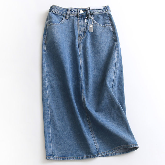 I743 solid color high waist slim pocket Korean hip-pack skirt summer new versatile denim skirt women's skirt skirt long skirt
