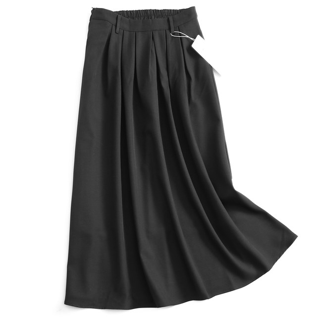 Solid color pleated high waist slim and tall, semi-elastic mid-length skirt, large umbrella skirt, temperament commuter skirt, K255