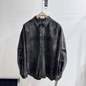 
dafee26ss American retro washed distressed denim shirt men's loose lapel long-sleeved all-match trendy jacket
