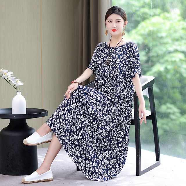 New style middle-aged mother wear high-end good cotton silk dress women ...