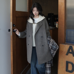 [Idika] 26 spring, autumn and winter short two-piece double-sided wool coat with loose lapel and layered woolen coat