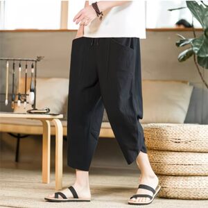 
K888 cropped pants summer cotton and linen over-the-knee shorts loose breathable harem pants Chinese style casual all-match beach pants