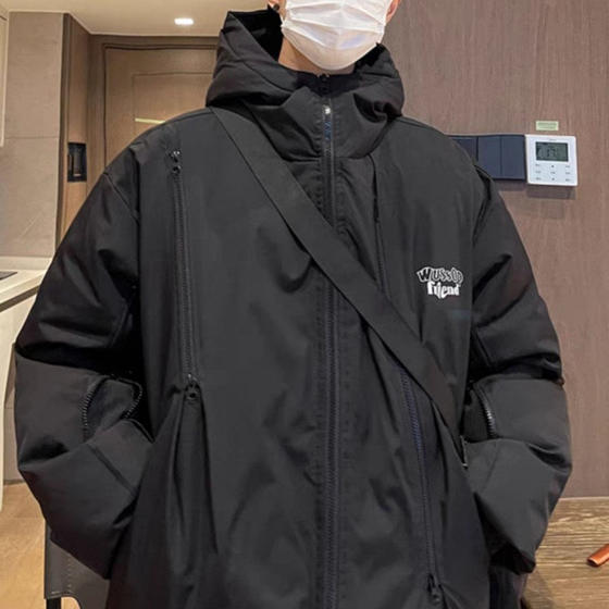 
24C12A6 new multi-zip thickened cotton coat winter American street couple cotton coat loose bread coat