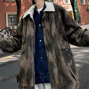 
26B4C1 Winter imitation deerskin plus velvet cotton coat couple style old retro coat American high street workwear cotton coat