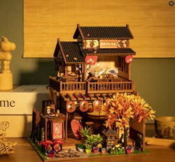 DIY Small House and Sushi Restaurant Handmade Japanese-Style Shop Building Model Assembly Birthday Gift for Women