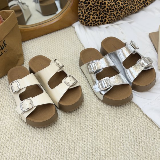 
Du Xiaodu genuine leather silver thick-soled Birkenstock slippers for women 2026 summer new fashion versatile lightweight casual slippers
