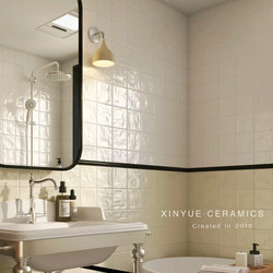 Retro Pearl Glazed Shell Tiles Cream White Handmade Small Square Tiles Wall Tiles Bathroom Kitchen Bathroom Long Strip Tiles