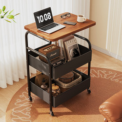 Mobile Side Table, Small Multi-Functional Trolley, Double-Layer Storage Rack with Wheels, Household Sofa Coffee Table, Snack Storage Rack