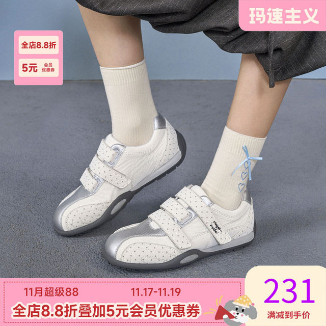 Masuism 2025 new Velcro casual shoes, light sports shoes, versatile flat sneakers for women, winter polka dots