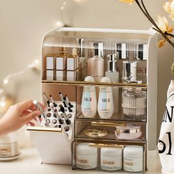 Light Luxury Transparent Cosmetics Storage Box, Desktop Simple Drawer-Style Dust-Proof Large-Capacity Skincare Product Organizer