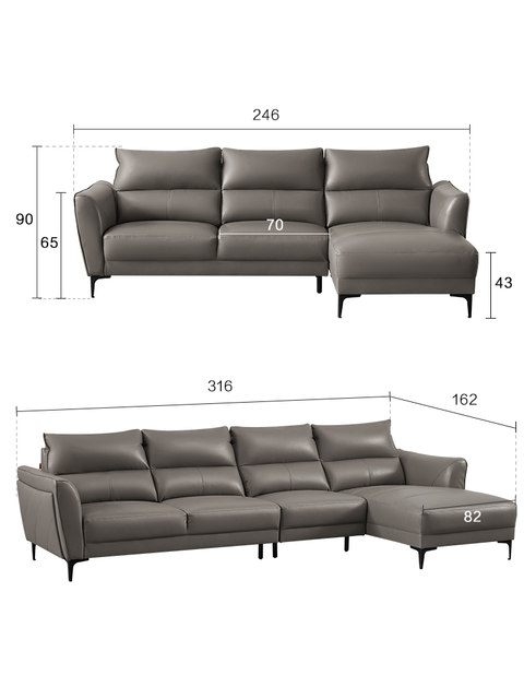 View of Gujia Home Italian minimalist leather sofa head layer cowhide small ...
