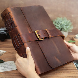 Photo Album, Large-Capacity Vintage Genuine Leather DIY Handmade Baby Growth Photo Album, Wedding Old Photo Commemorative Album 5inch