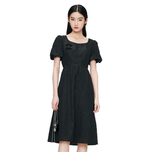 
Migaino Menanu women's clothing summer new small high-waisted slim black midi dress