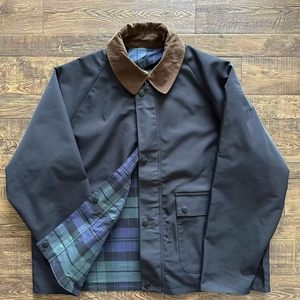 
Spot castle reversible wax-free waterproof cotton British plaid retro coat fishing barn style jacket