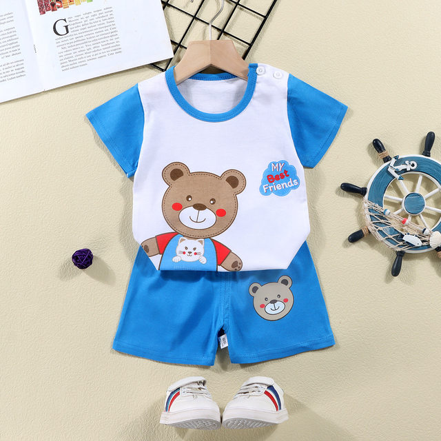 Girls summer clothing pure cotton short-sleeved cartoon T-shirt shorts ...