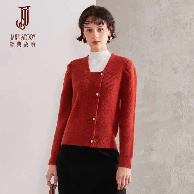 2024 design-sensing square collar red sweater for women in winter new style fake two soft and thick sweater