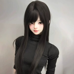 
bjd doll wig 3 points 4 points 6 points middle parted wool curly hair with bangs black long straight hair brown wavy wig