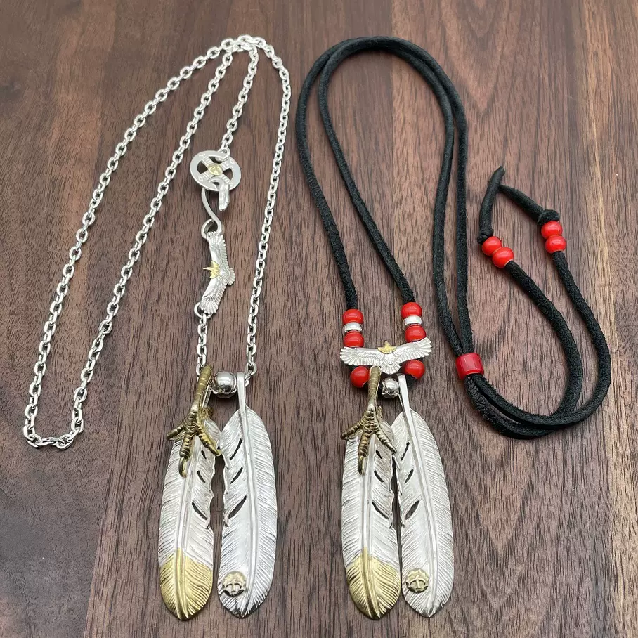 吾郎 日本高桥吾郎goros羽毛项链S925纯银镶绿松石十字架太角毛衣链男